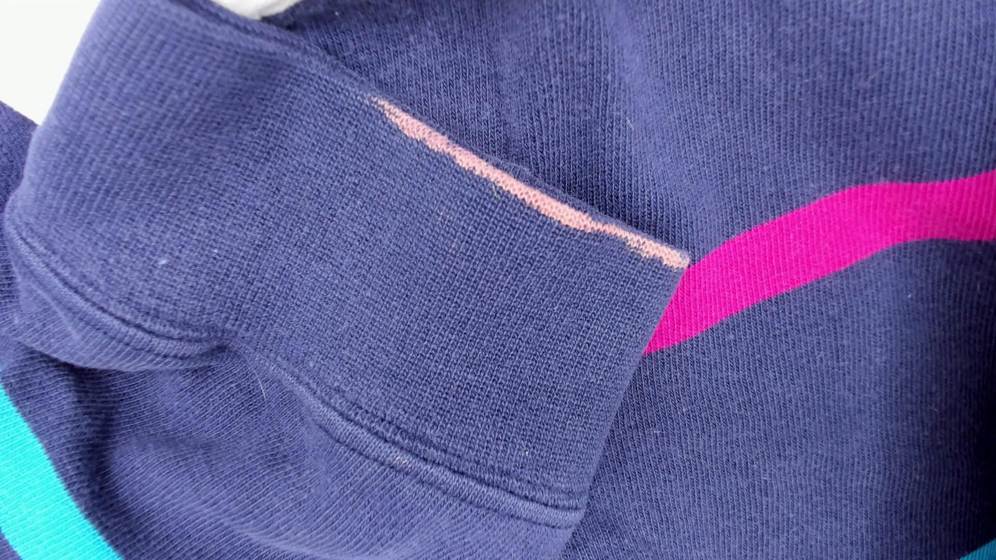 90s Dover by Arrow Rugby Polo Navy Pink Teal Striped Cotton Small