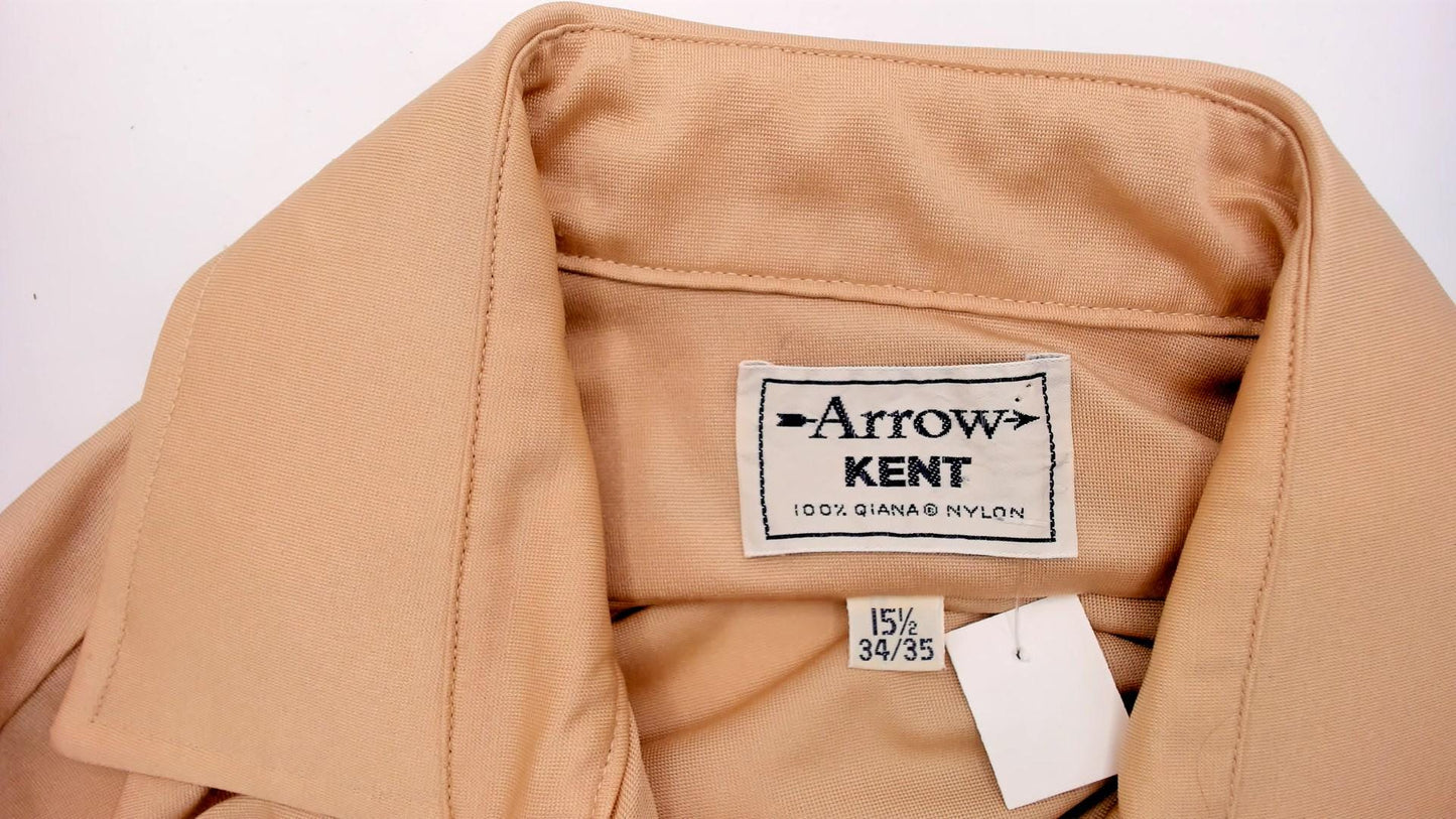 70s Arrow Kent Cream Nylon Button-Up Blouse Pointed Collar Long Sleeve Large