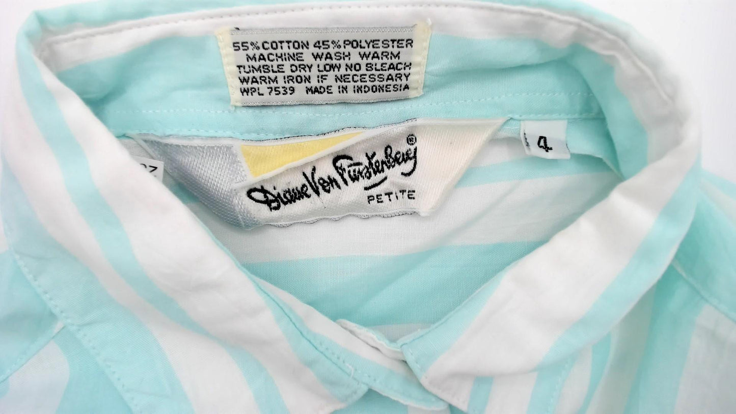 80s Diane von Furstenberg Mint Striped Button-Up Shirt Small S