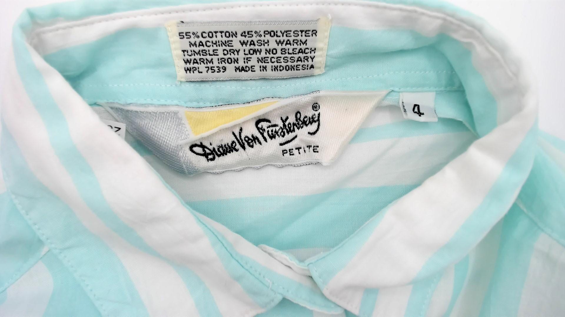 80s Diane von Furstenberg Mint Striped Button-Up Shirt Small S