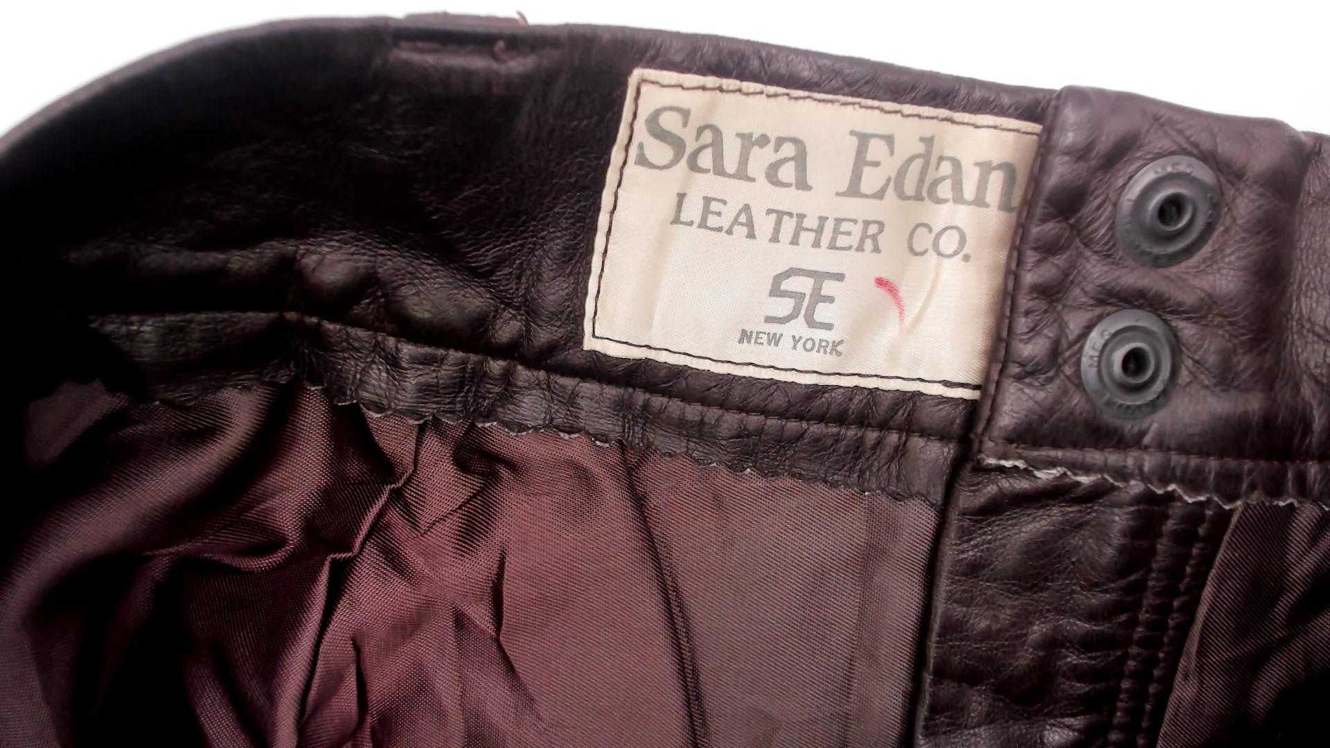 90s Sara Edan Leather Pants Brown High Rise Wide Leg Pleated 36x28