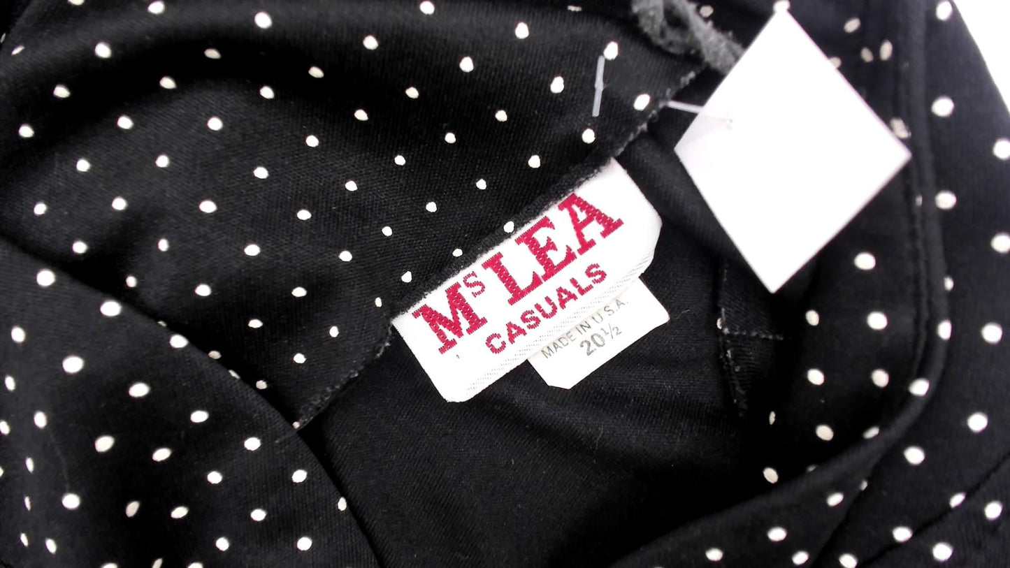 90s Black Polka Dot Midi Dress White V-Neck Short Sleeve Extra Large