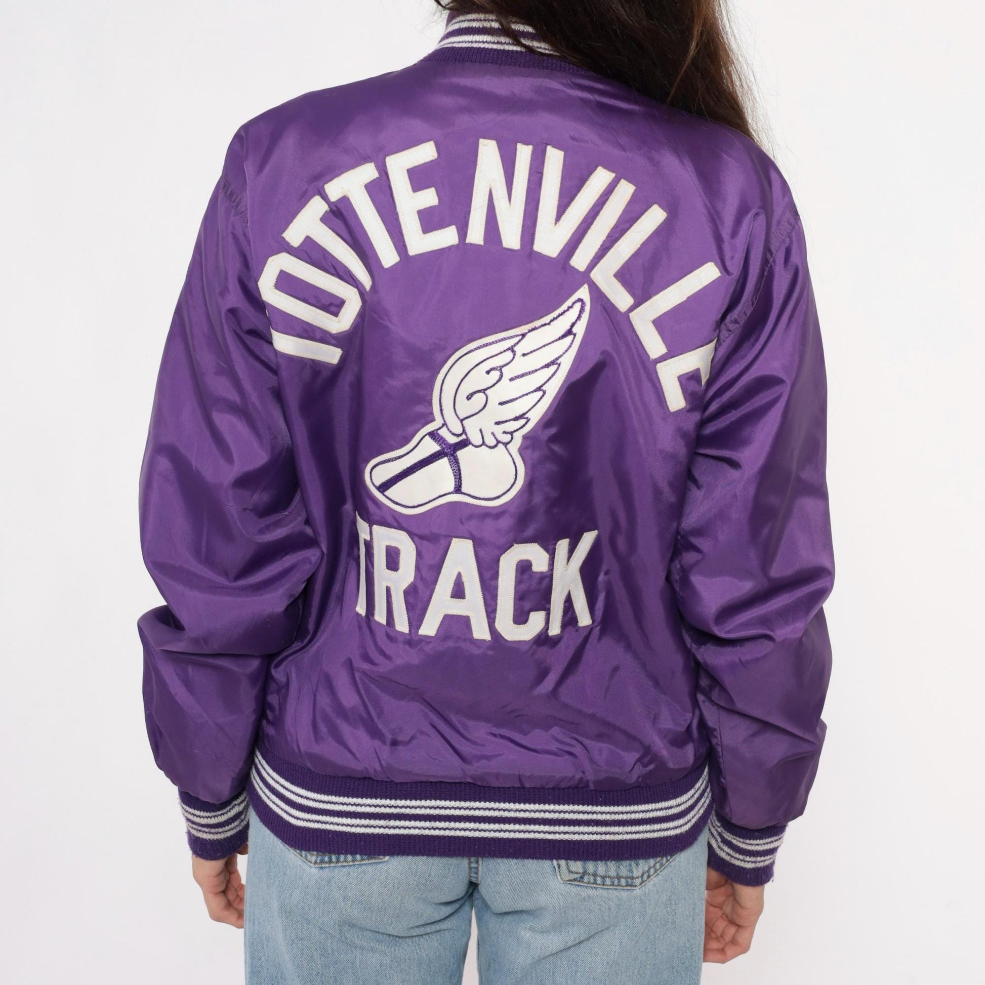 90s Westwind Purple Varsity Jacket Tottenville Track Embroidered Small
