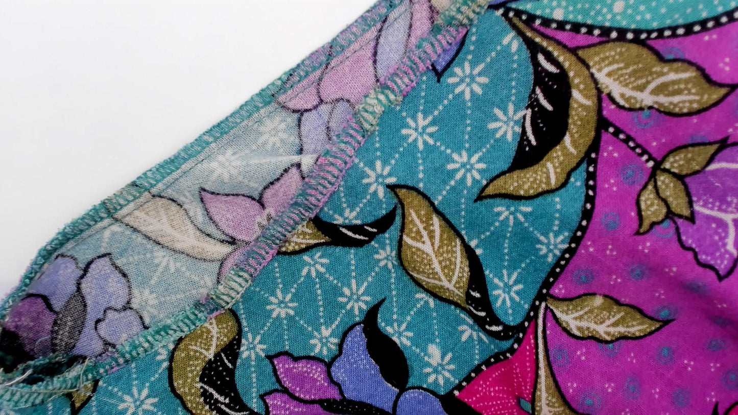 90s Floral Patchwork Tank Top Pink Purple Teal Sleeveless Shell Small
