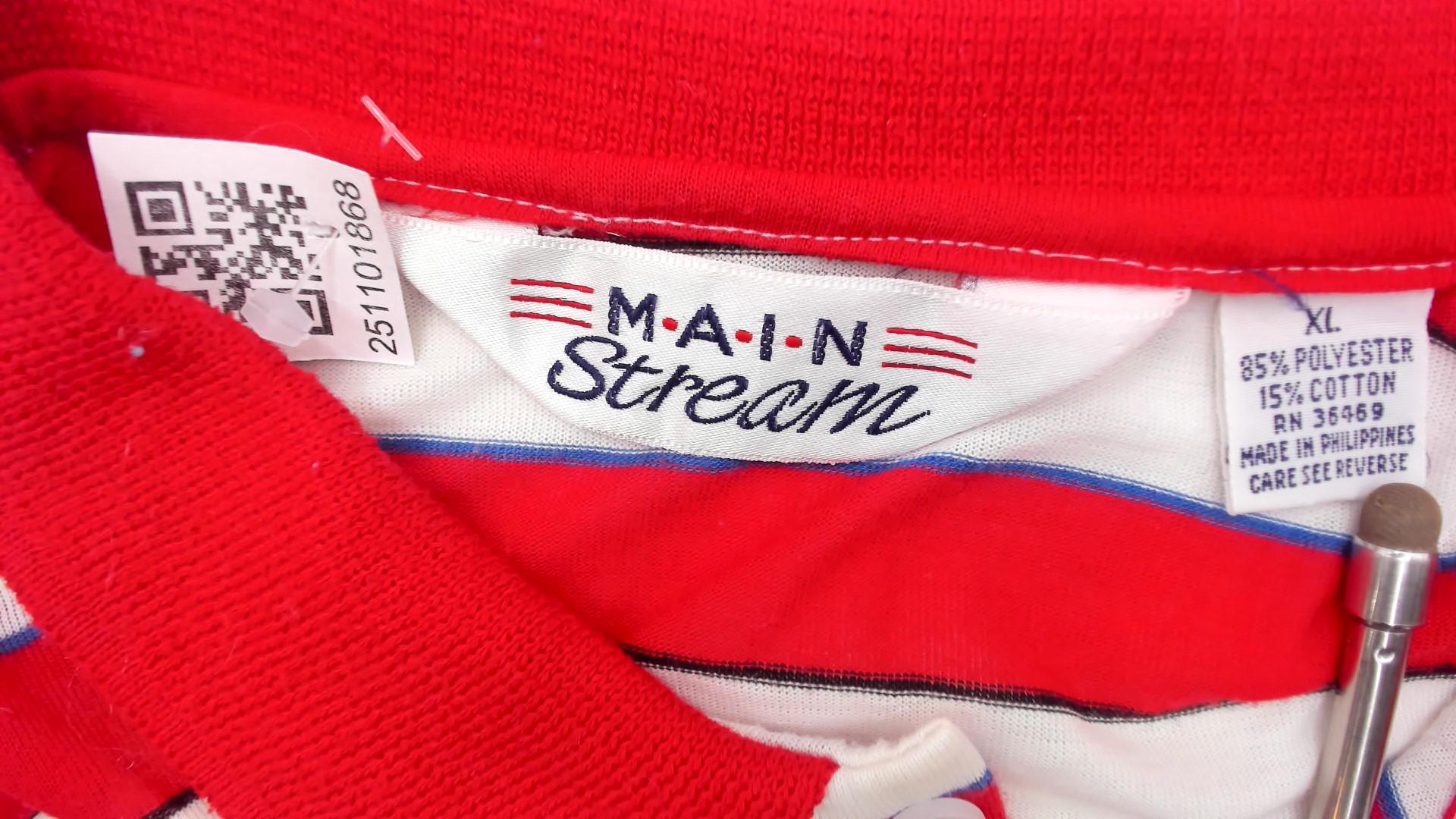80s Striped Polo Shirt Red Cream Blue Horizontal Stripes Short Sleeve Extra Large XL