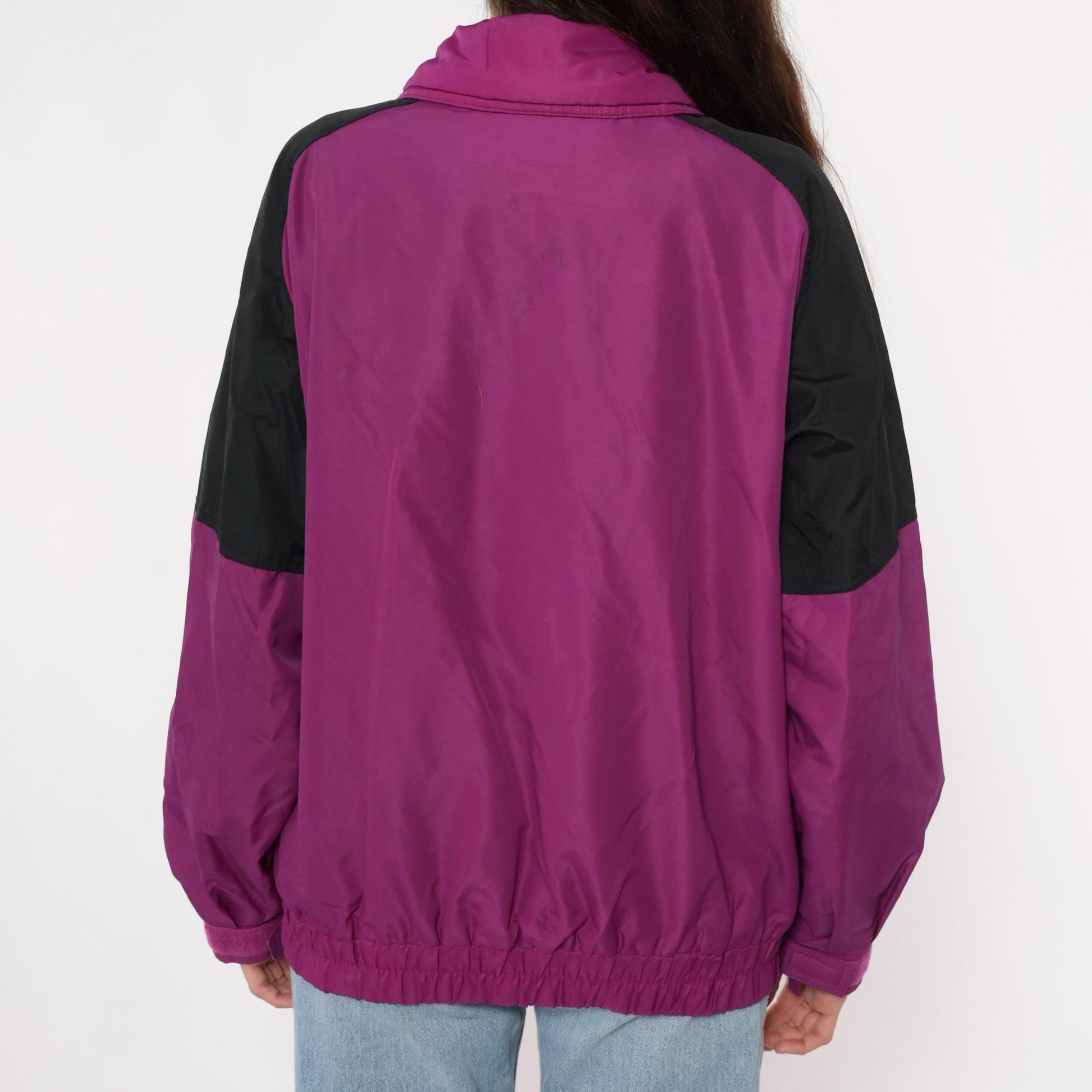 90s Columbia Magenta Windbreaker Colorblock Jacket Teal Trim Large L