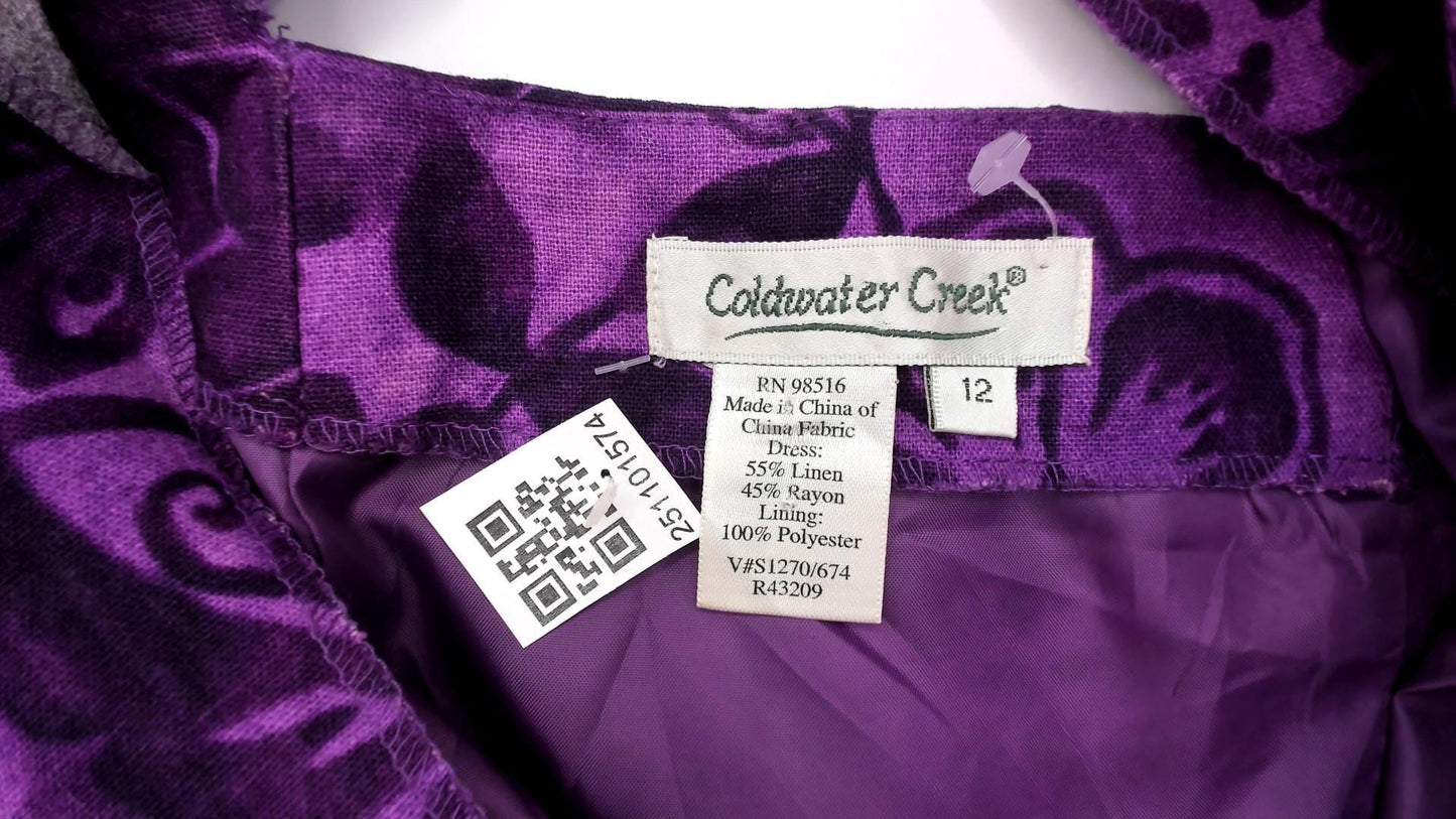 Y2K Coldwater Creek Purple Floral Linen Maxi Dress Button Front Large L