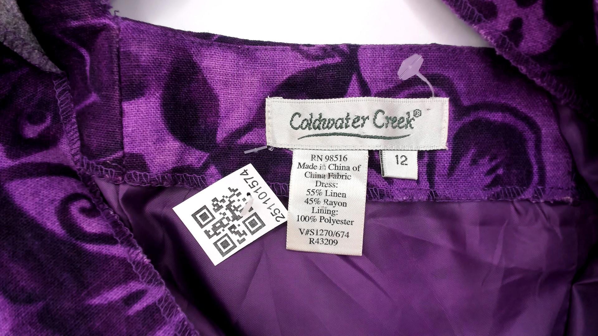 Y2K Coldwater Creek Purple Floral Linen Maxi Dress Button Front Large L