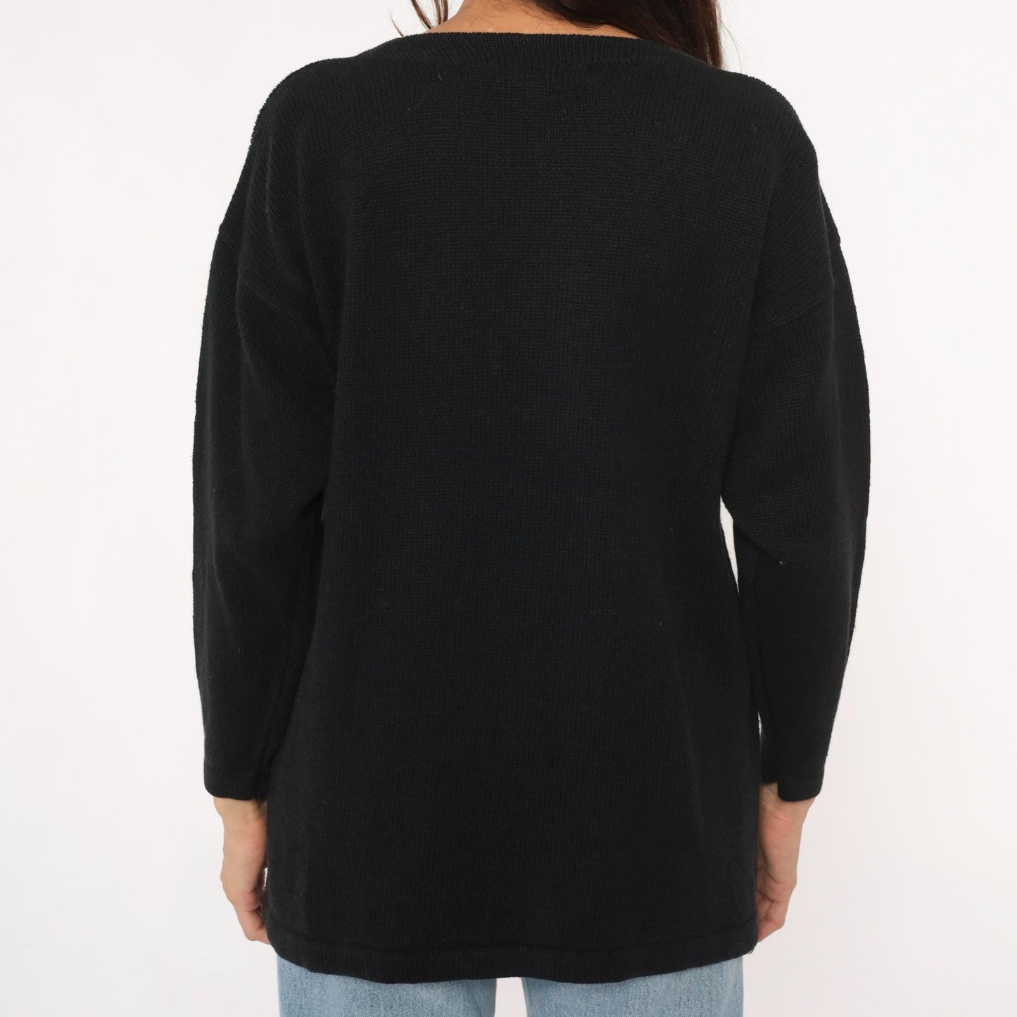 90s Victoria Jones Southwestern Sweatshirt Black Beaded Turquoise Coral Large L