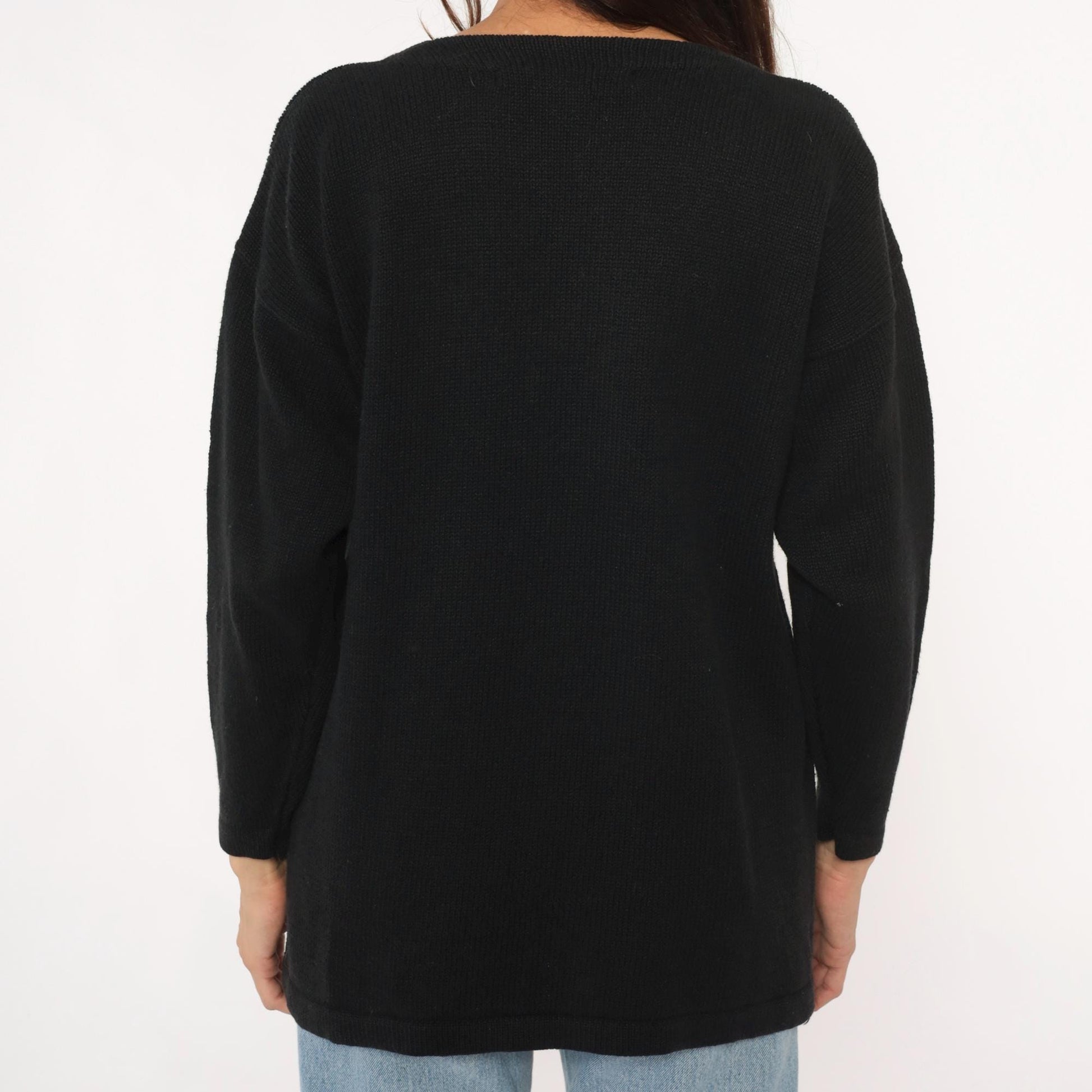 90s Victoria Jones Southwestern Sweatshirt Black Beaded Turquoise Coral Large L