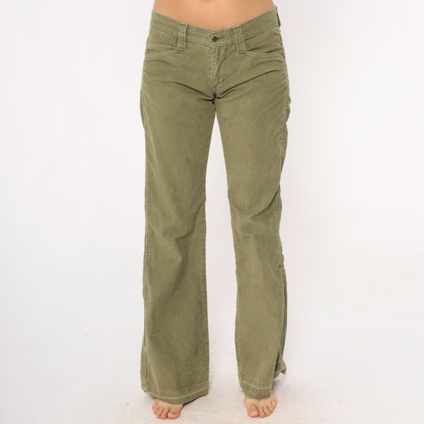 Levi's Y2K Olive Green Corduroy Bootcut Pants Low Rise Flare Leg XS
