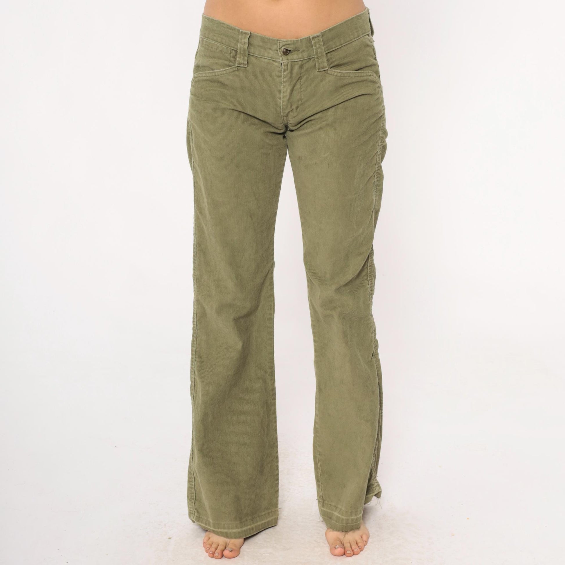 Levi's Y2K Olive Green Corduroy Bootcut Pants Low Rise Flare Leg XS