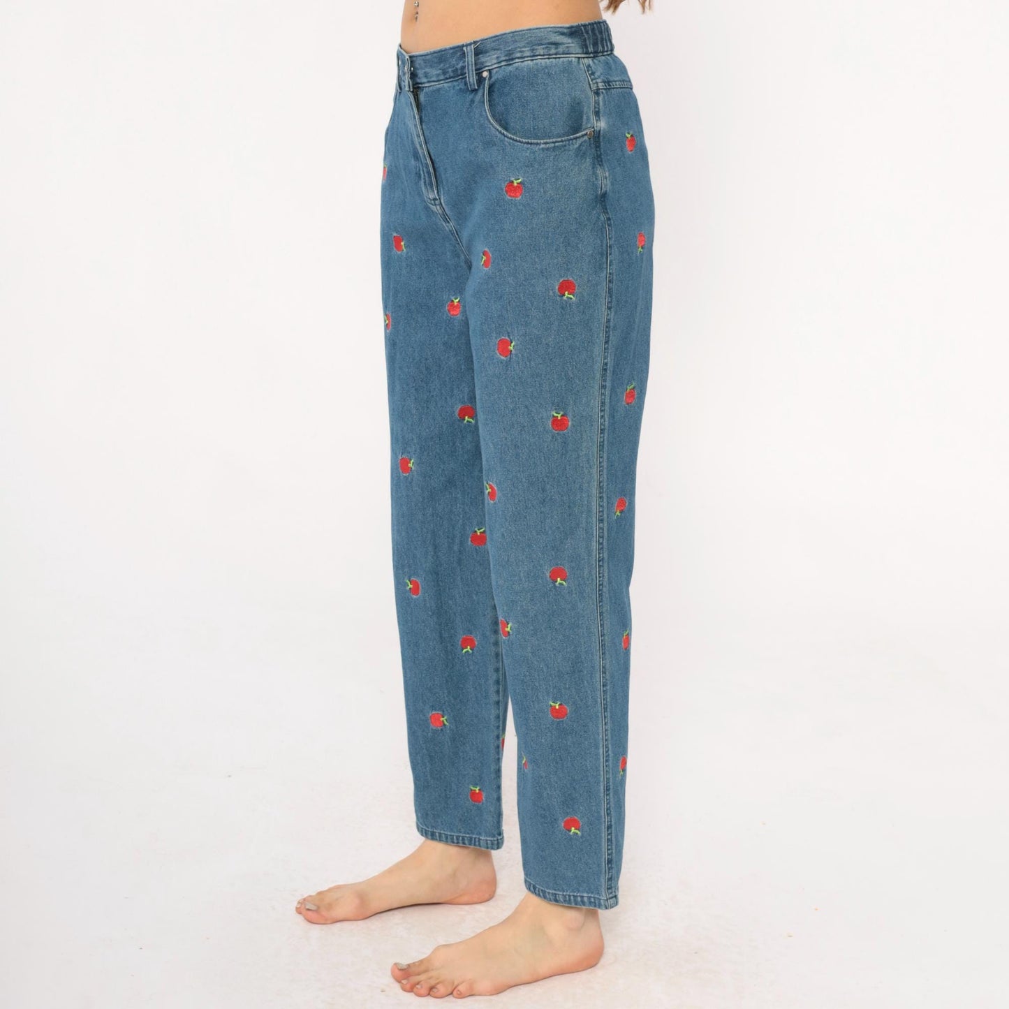 90s Breckenridge Petite Apple Embroidered Jeans Cropped High Waist Blue Small