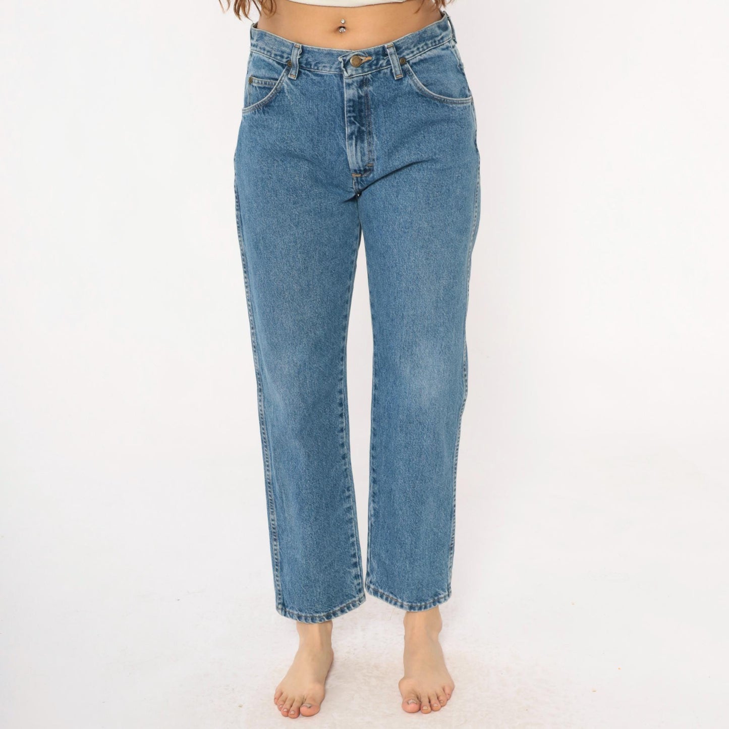 90s Wrangler High-Rise Straight Leg Jeans Medium Blue Denim 32W 30L
