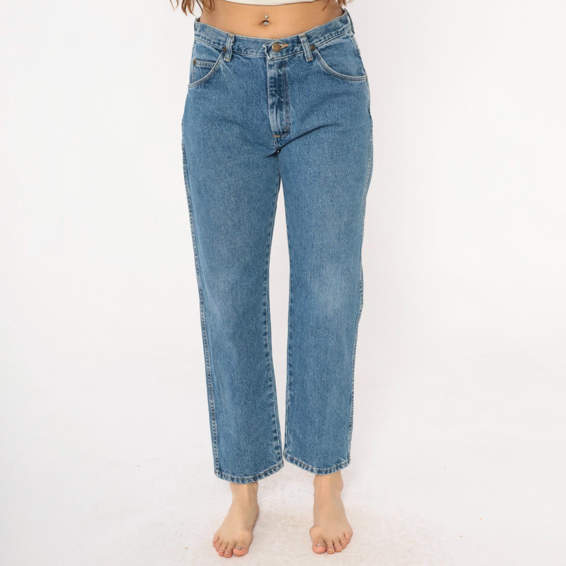 90s Wrangler High-Rise Straight Leg Jeans Medium Blue Denim 32W 30L