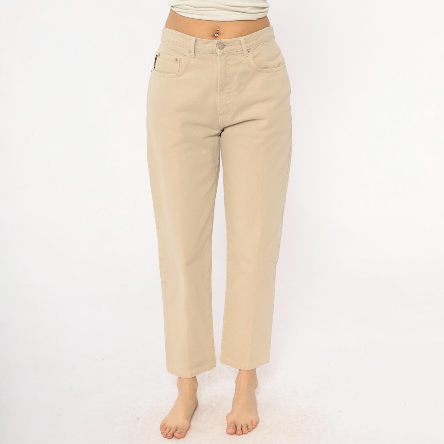 90s Karen Kane Cream High Rise Straight Leg Trousers Medium