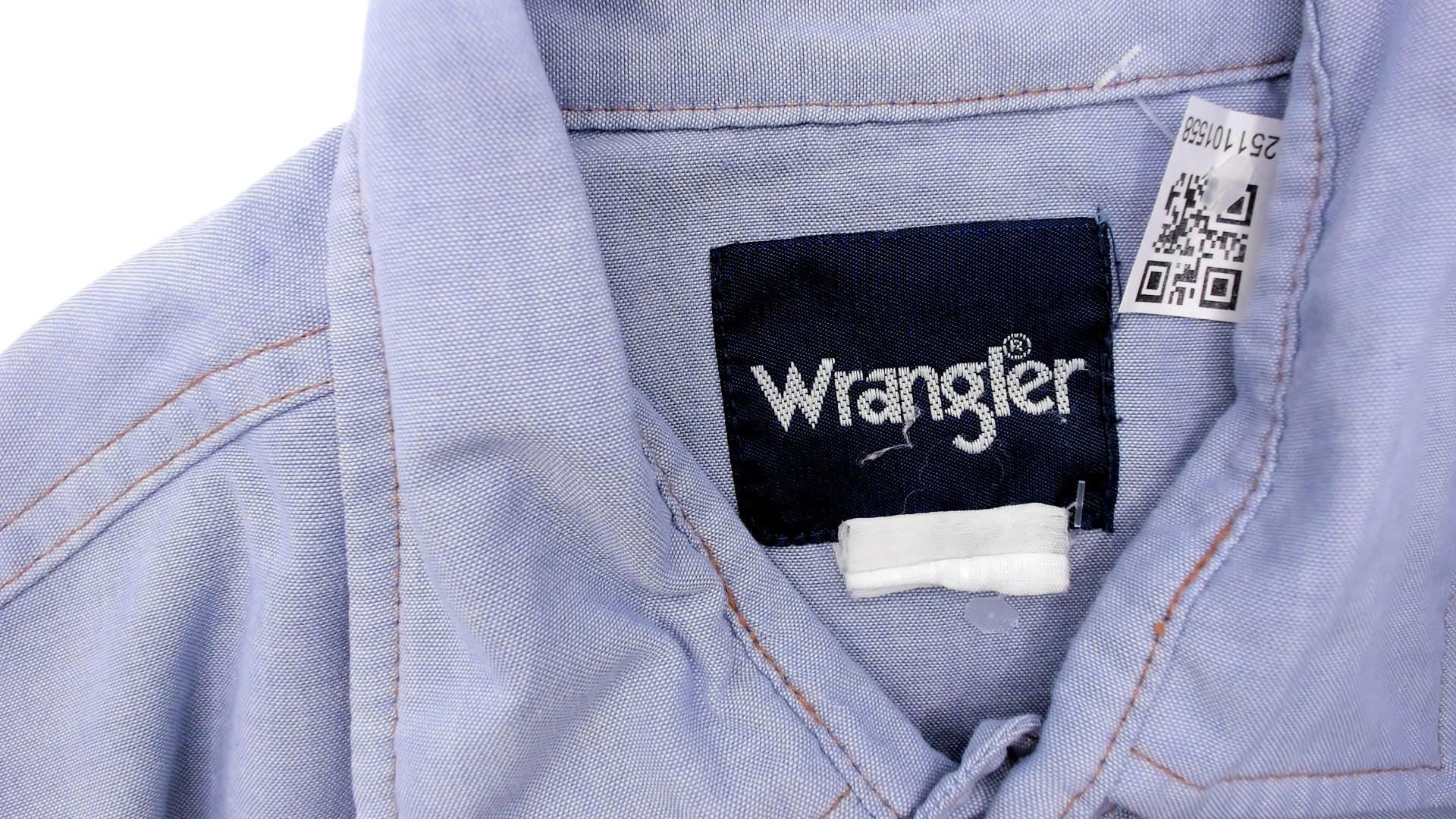 80s Wrangler Western Shirt Pearl Snap Light Blue Chambray Large