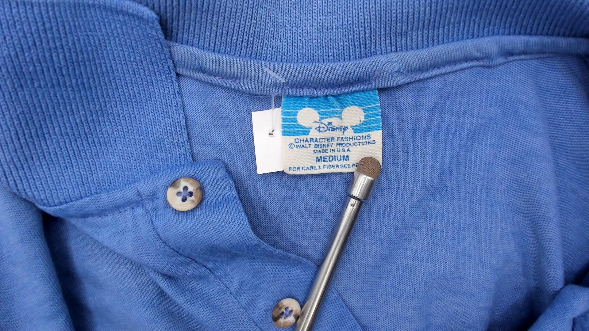 80s Disney Mickey Mouse Polo Cornflower Blue Embroidered Shirt Medium M