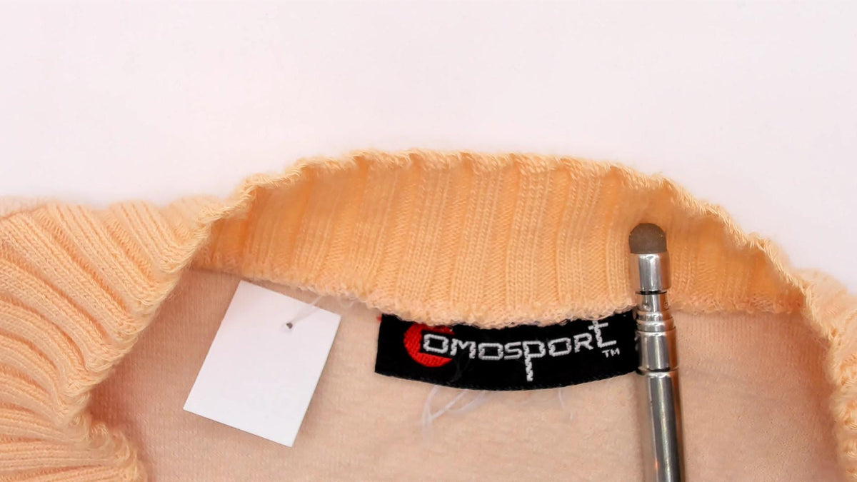 80s Comosport Velour Pullover Cream V-Neck Ribbed Knit Small