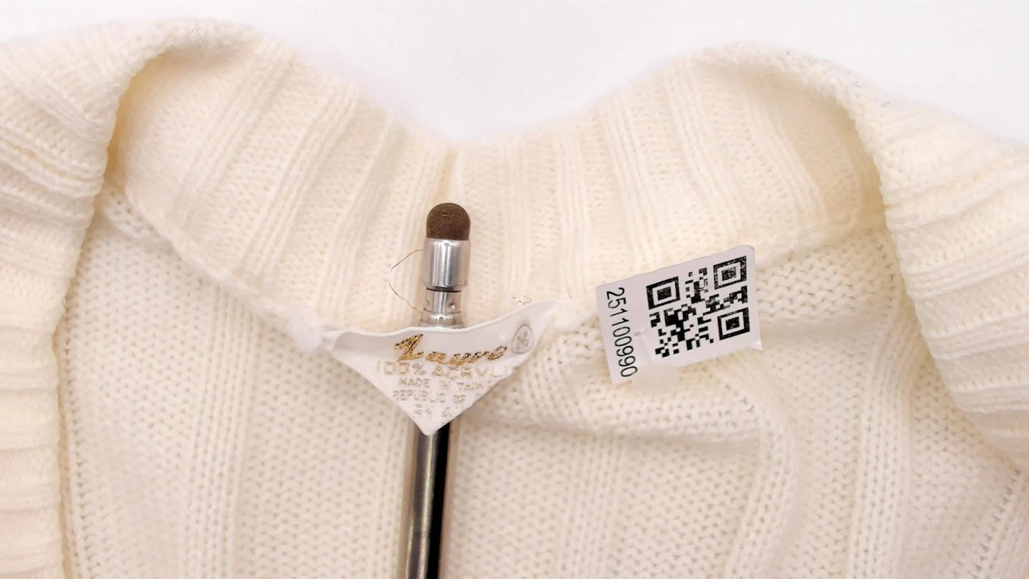 70s Cream Cable Knit Cardigan V-Neck Button Front Zayre Small