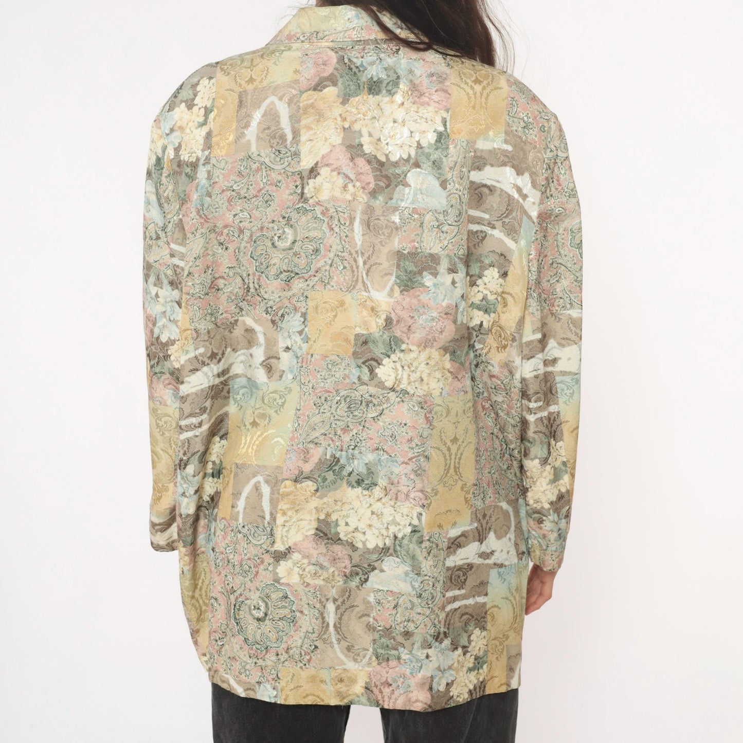 90s Melissa Robyn Floral Paisley Open Blazer Cream Multi Medium