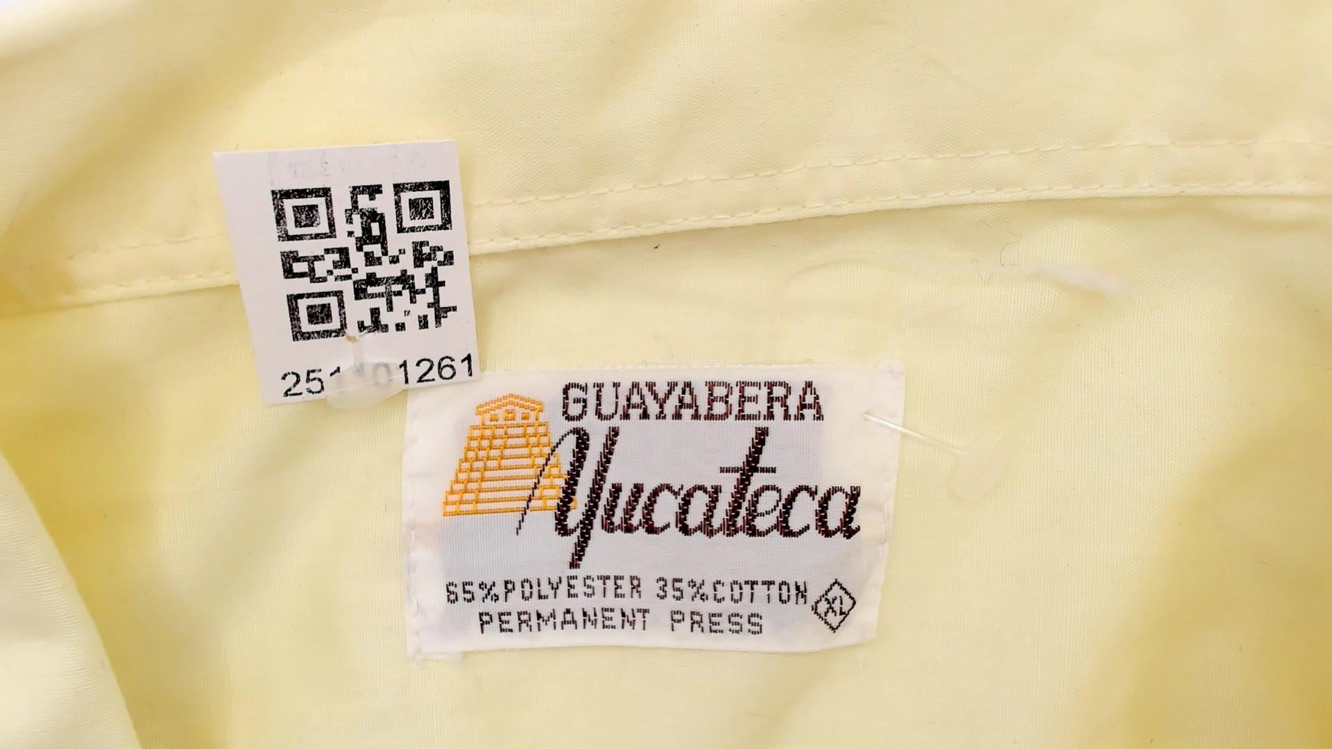 80s Pale Yellow Guayabera Shirt Pintuck Pleated Cotton Cream Collar Extra Large XL