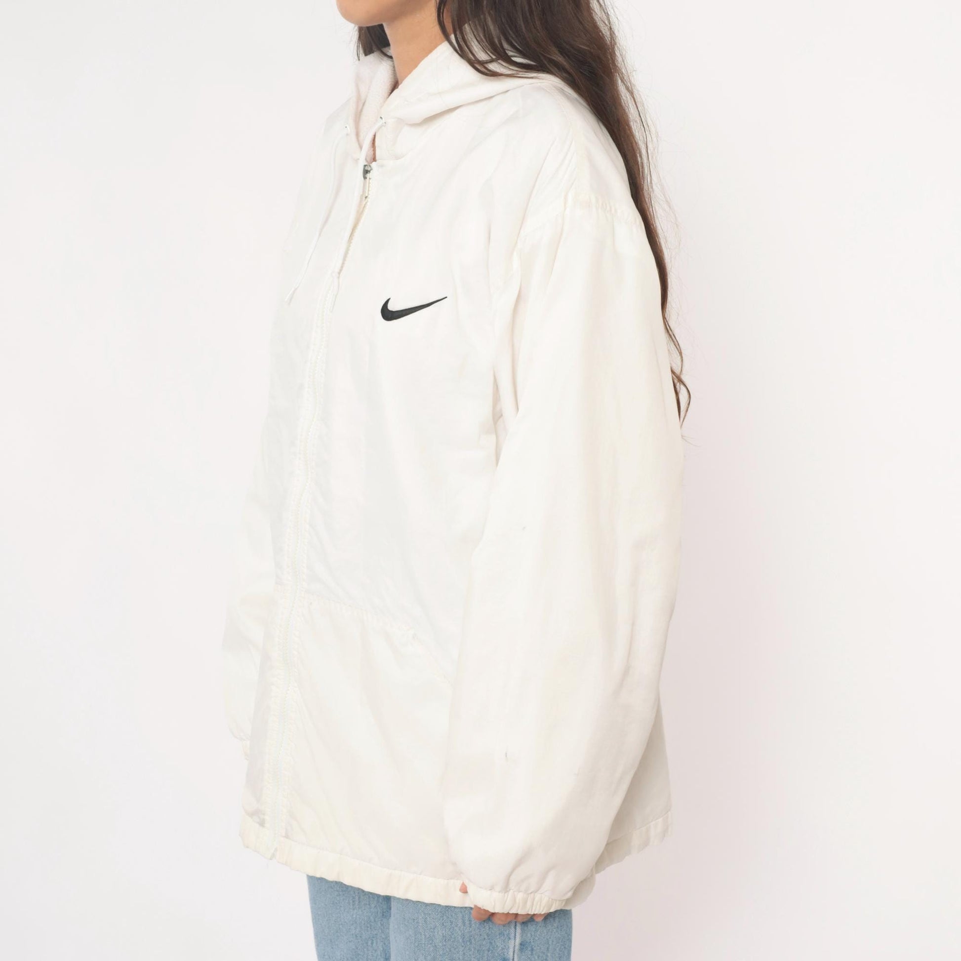 90s Nike Air Windbreaker Hooded Full Zip Jacket White Nylon Large L