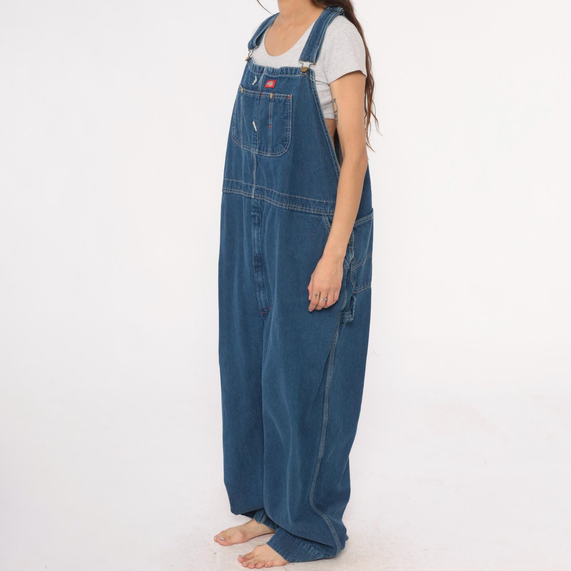 Y2K Dickies Blue Denim Overalls Carpenter Workwear Cotton Medium