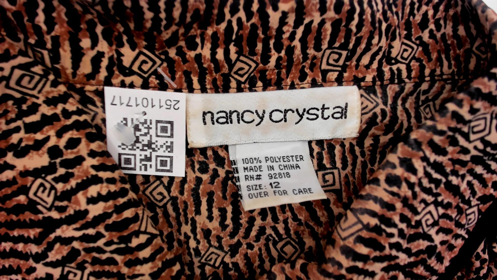 Y2K Nancy Crystal Cropped Jacket Brown Animal Print Peter Pan Collar Large L