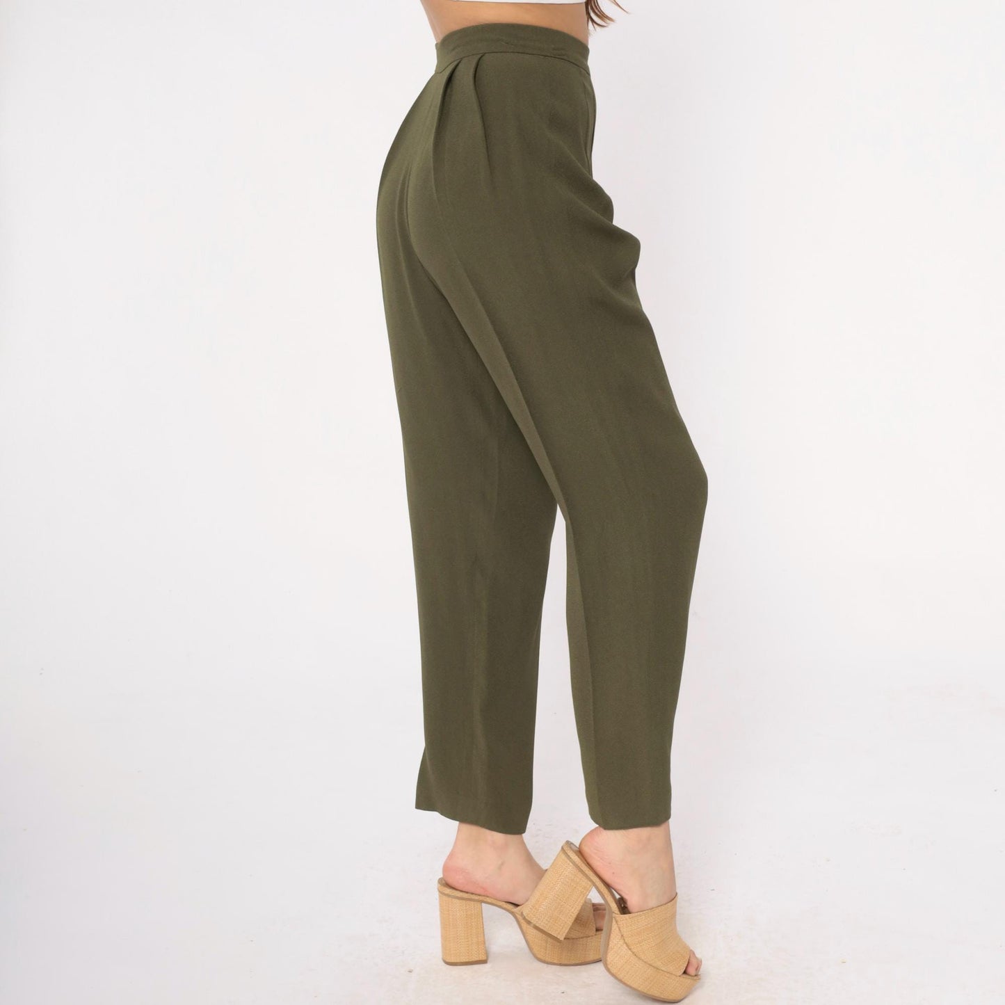 90s Zelda Olive Green High-Waisted Pleated Trousers Small S