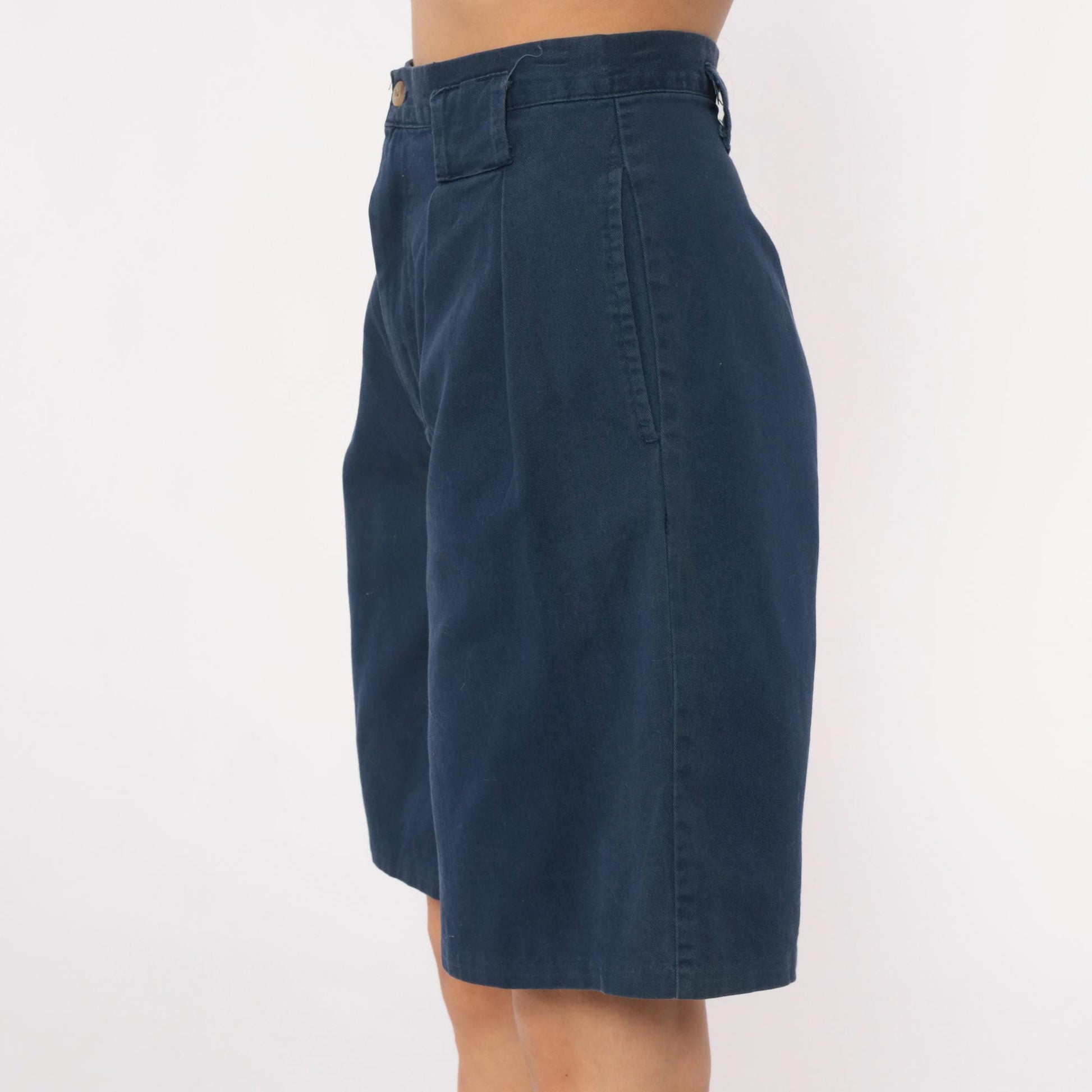 80s Palmetto's Navy Pleated High-Waist Shorts Small S