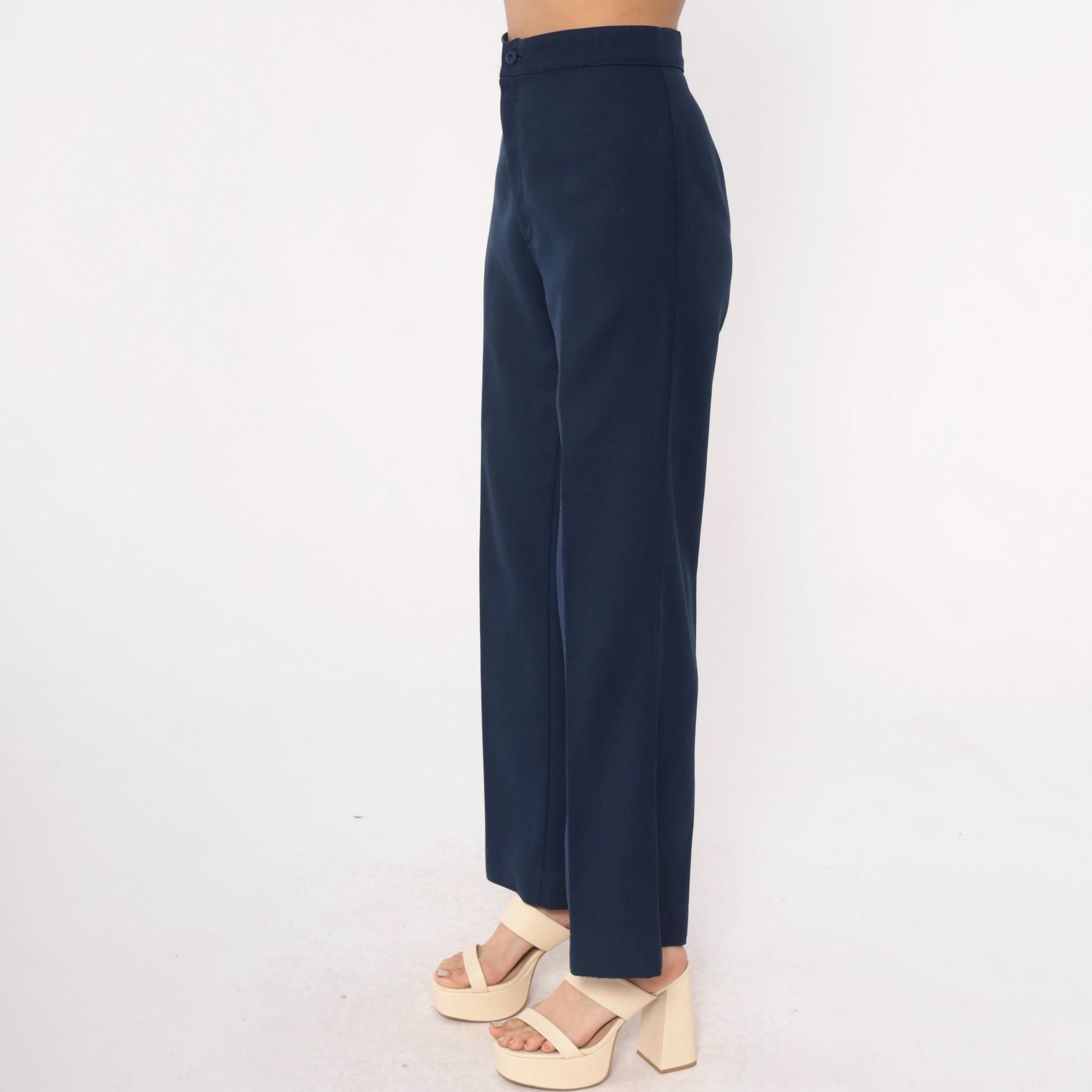 70s Levi Strauss High-Waisted Wide-Leg Navy Trousers Small
