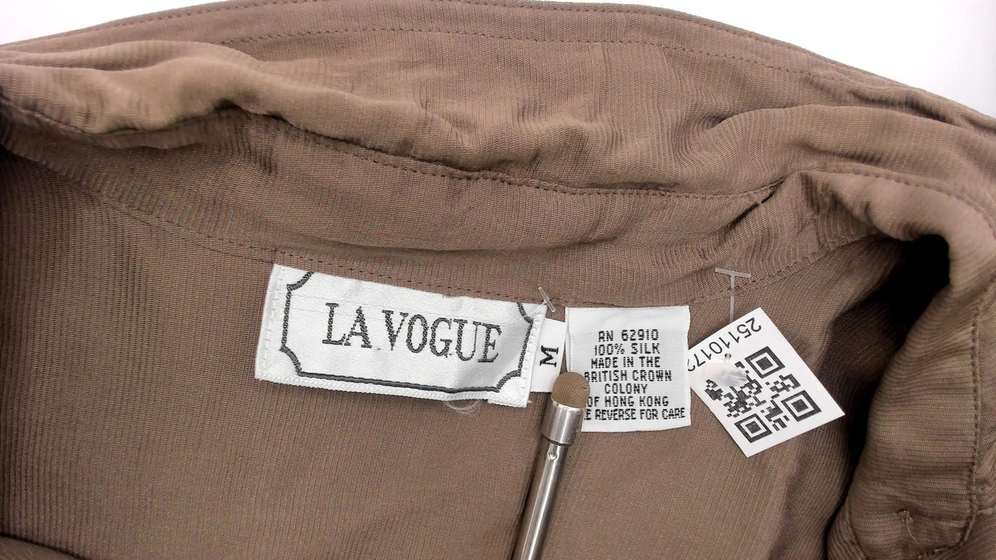 90s La Vogue Silk Button-Up Blouse Olive Chest Pocket Medium M