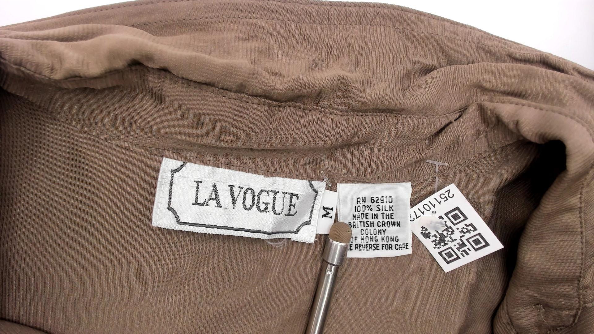 90s La Vogue Silk Button-Up Blouse Olive Chest Pocket Medium M