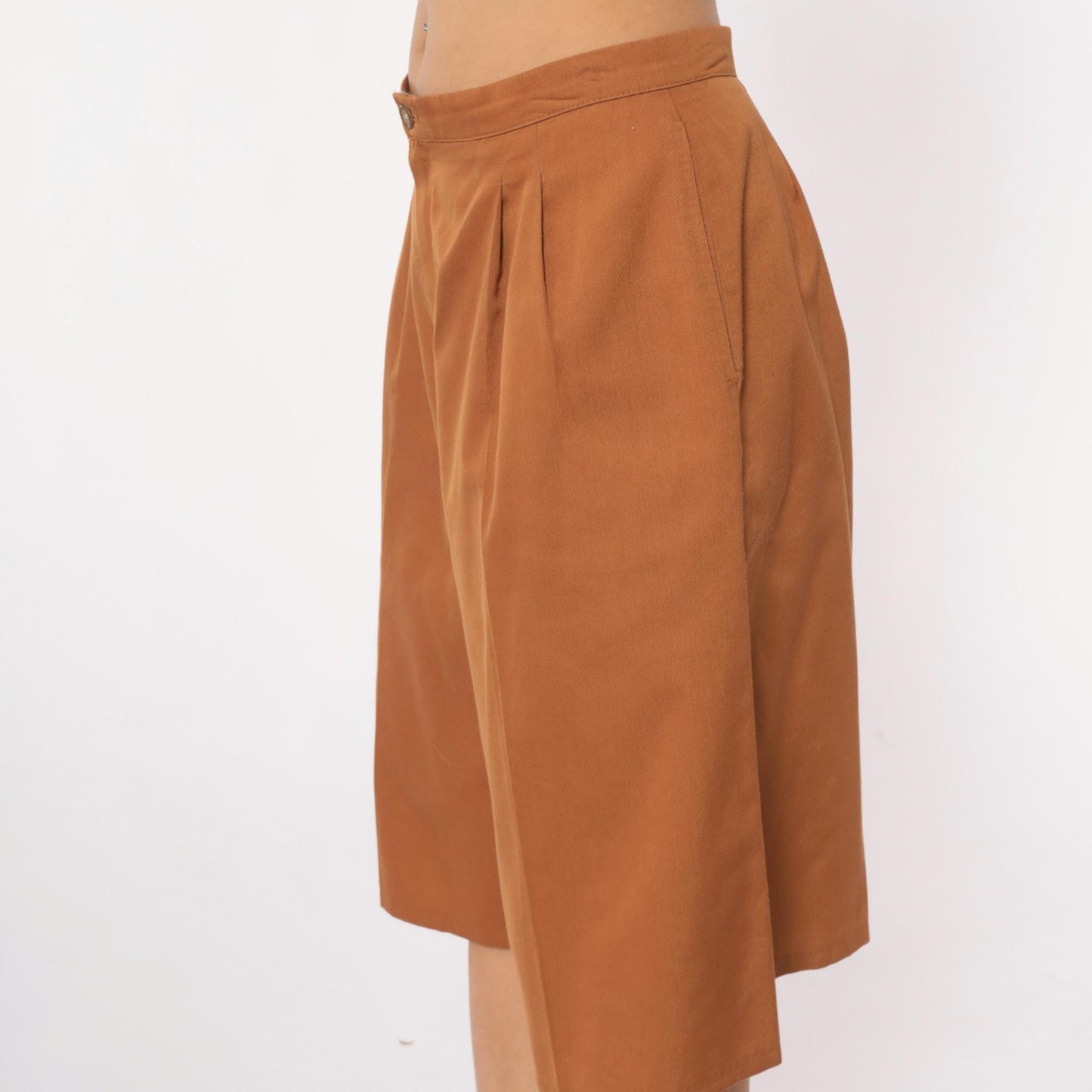 80s Camel Pleated High-Waist Shorts Tailored Wide Leg Medium