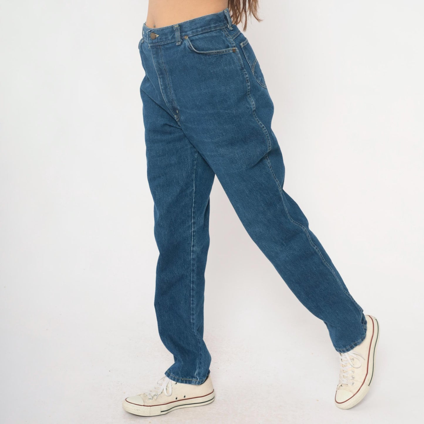 80s High Waisted Straight Leg Jeans Medium Wash Denim Chic Logo Extra Large XL