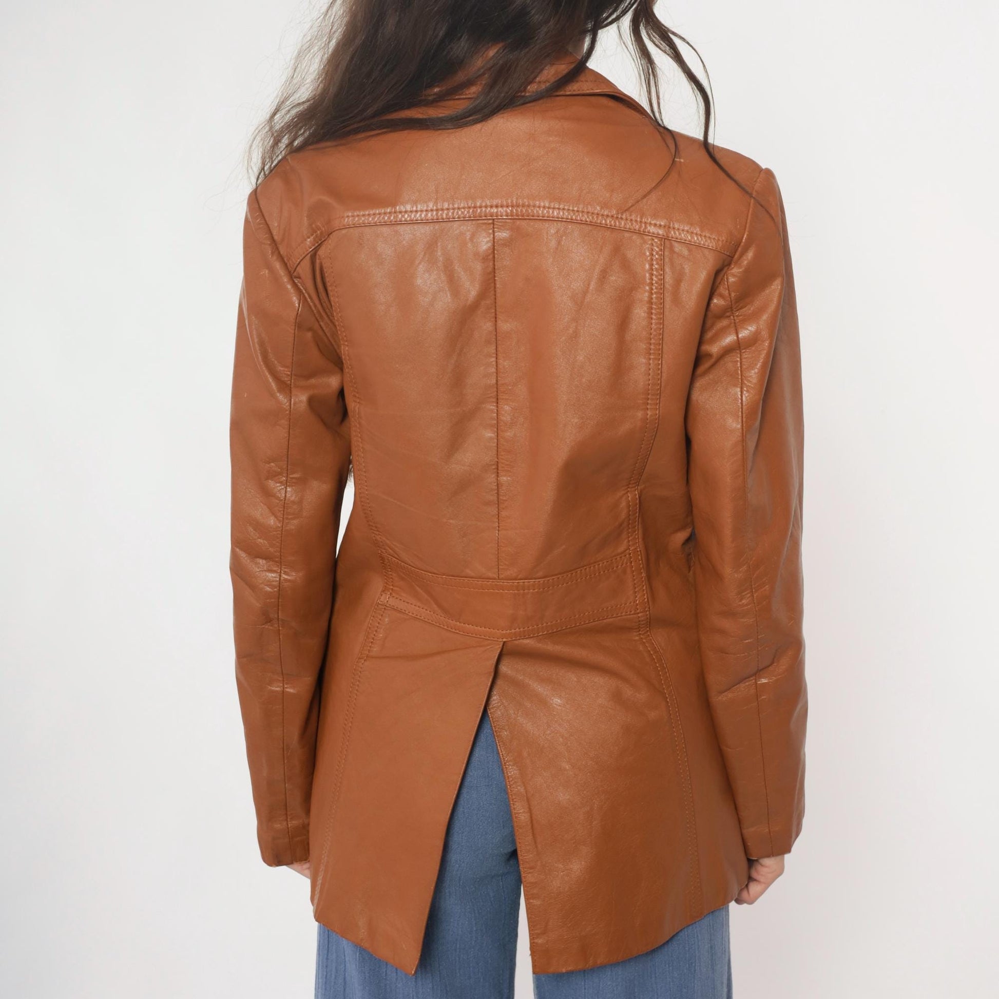 70s Leather of Distinction Tan Leather Blazer Notched Lapel Medium