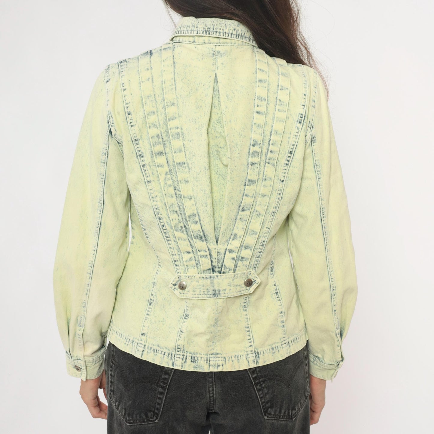 90s Get Together Acid Wash Denim Shirt Yellow Cotton Small