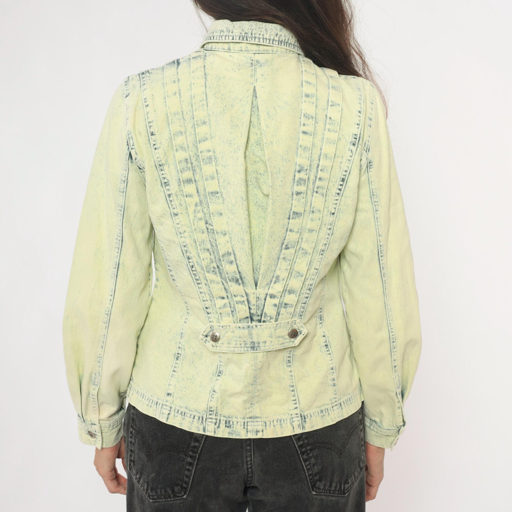 90s Get Together Acid Wash Denim Shirt Yellow Cotton Small