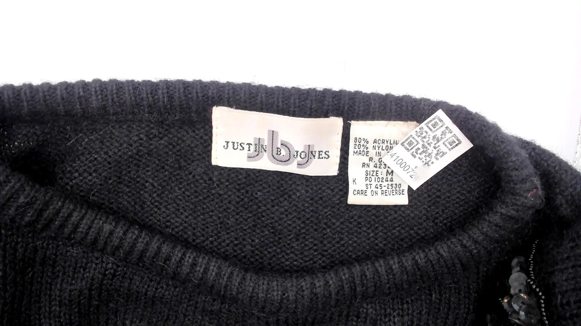 90s Justin B Jones Black Sequin Shoulder Knit Sweater Medium M