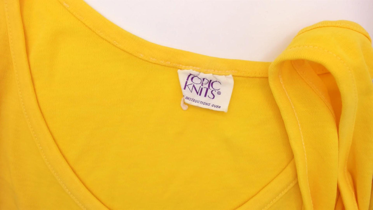 80s Yellow Scoop Neck Tank Top Fitted Cotton Blend Medium M