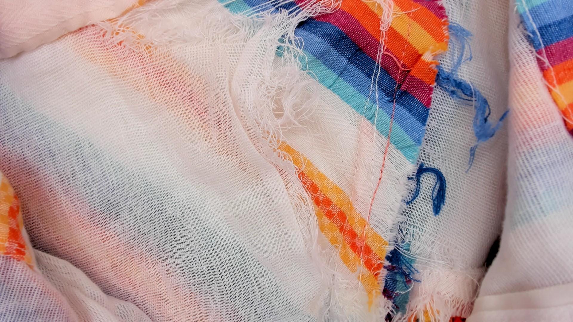 70s Rainbow Chevron Halter Dress Cutout Tie Front Cotton Small