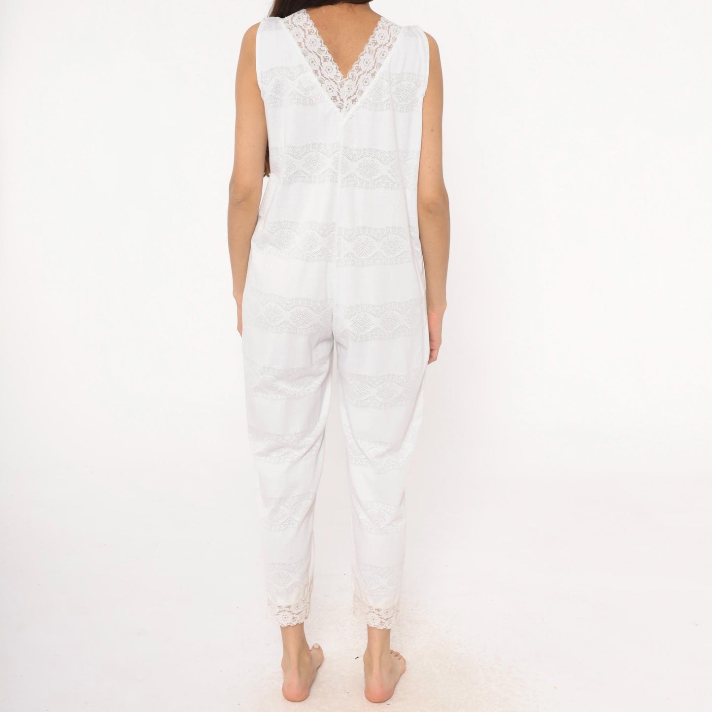 90s Candies White Lace Sleeveless Jumpsuit Cropped Ankle Cotton Medium M