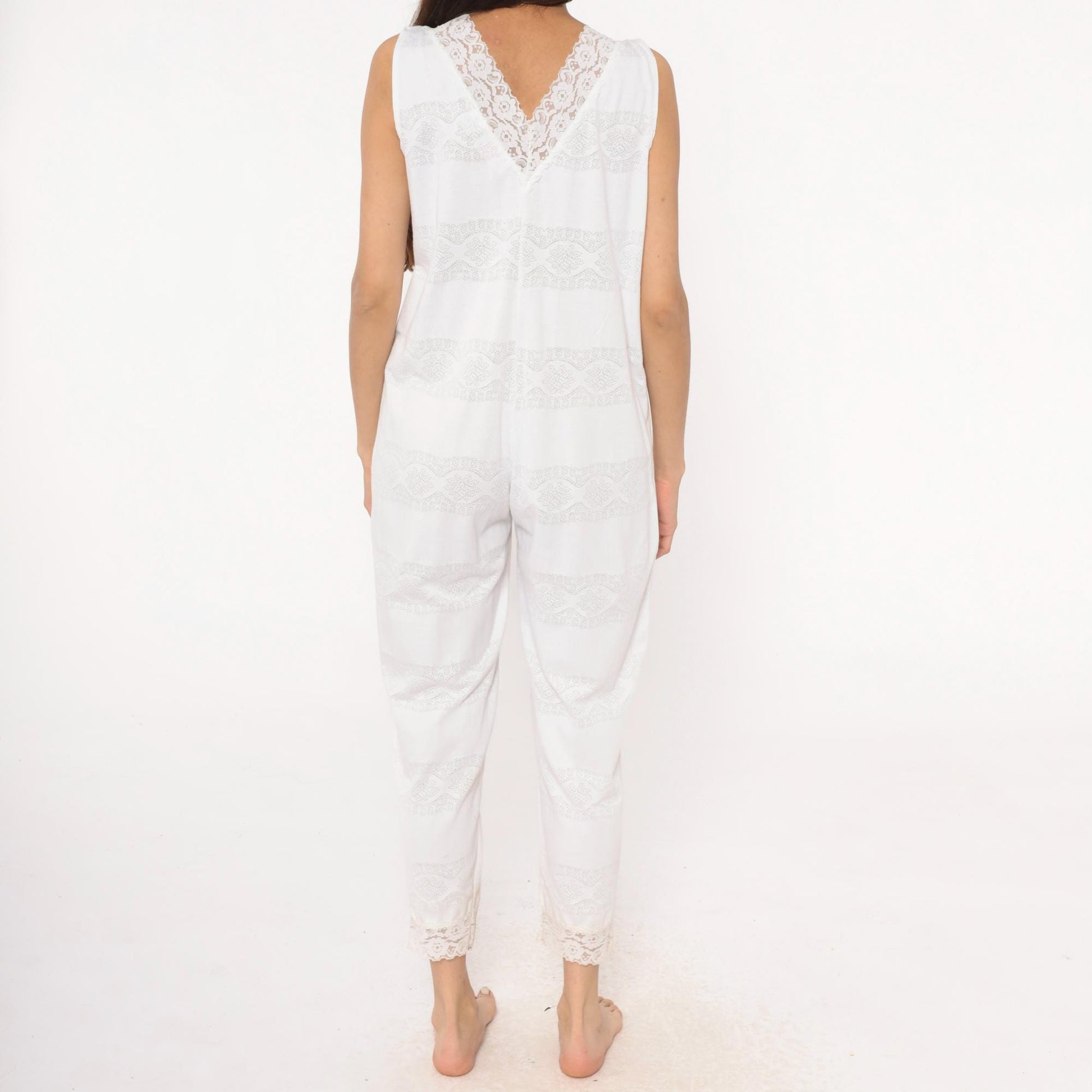 90s Candies White Lace Sleeveless Jumpsuit Cropped Ankle Cotton Medium M