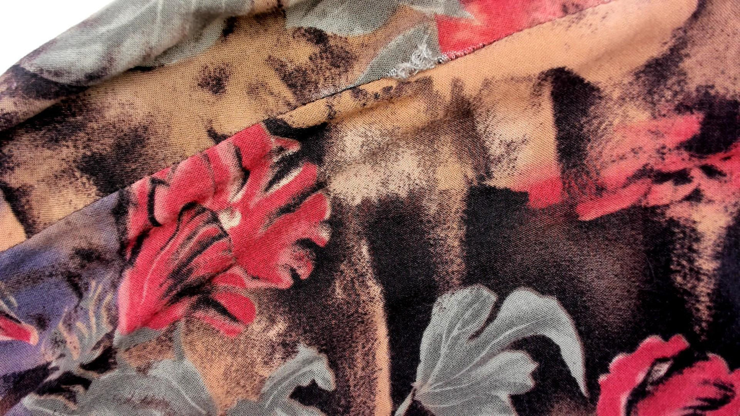 90s Floral Animal Print Midi Skirt Pink Green Brown Rayon Medium Large