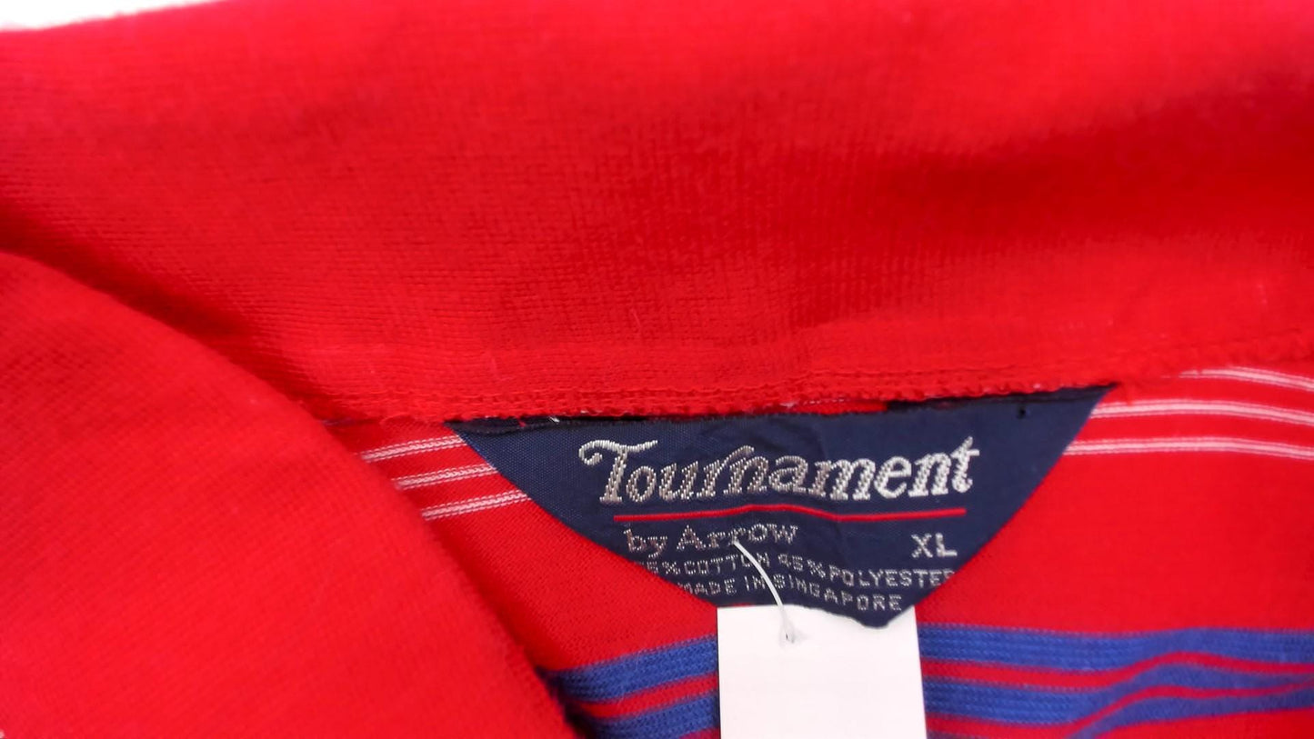 80s Red Striped Polo Shirt White Blue Horizontal Stripes Collared Extra Large XL