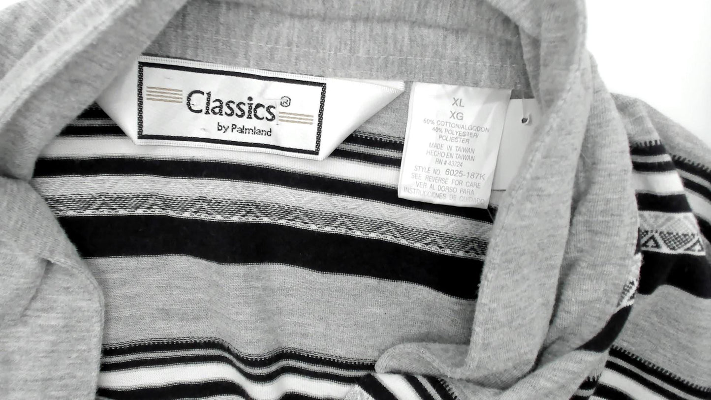 90s Classic by Palmland Striped Polo Shirt Grey Black White Extra Large XL