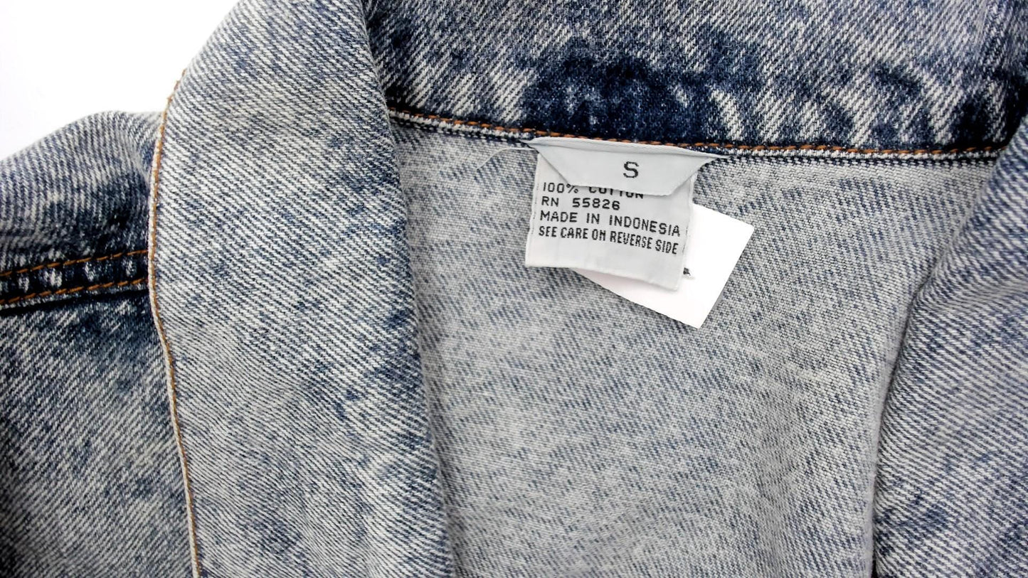 90s Bacini Acid Wash Denim Jacket Light Blue Button Front Small