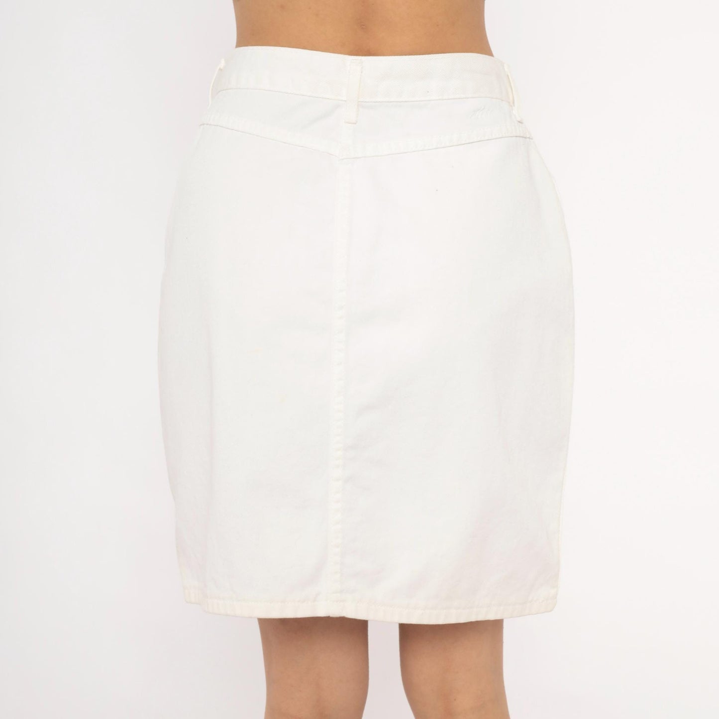 90s Chic White Denim Pencil Skirt High Waisted Mini Cotton Medium M