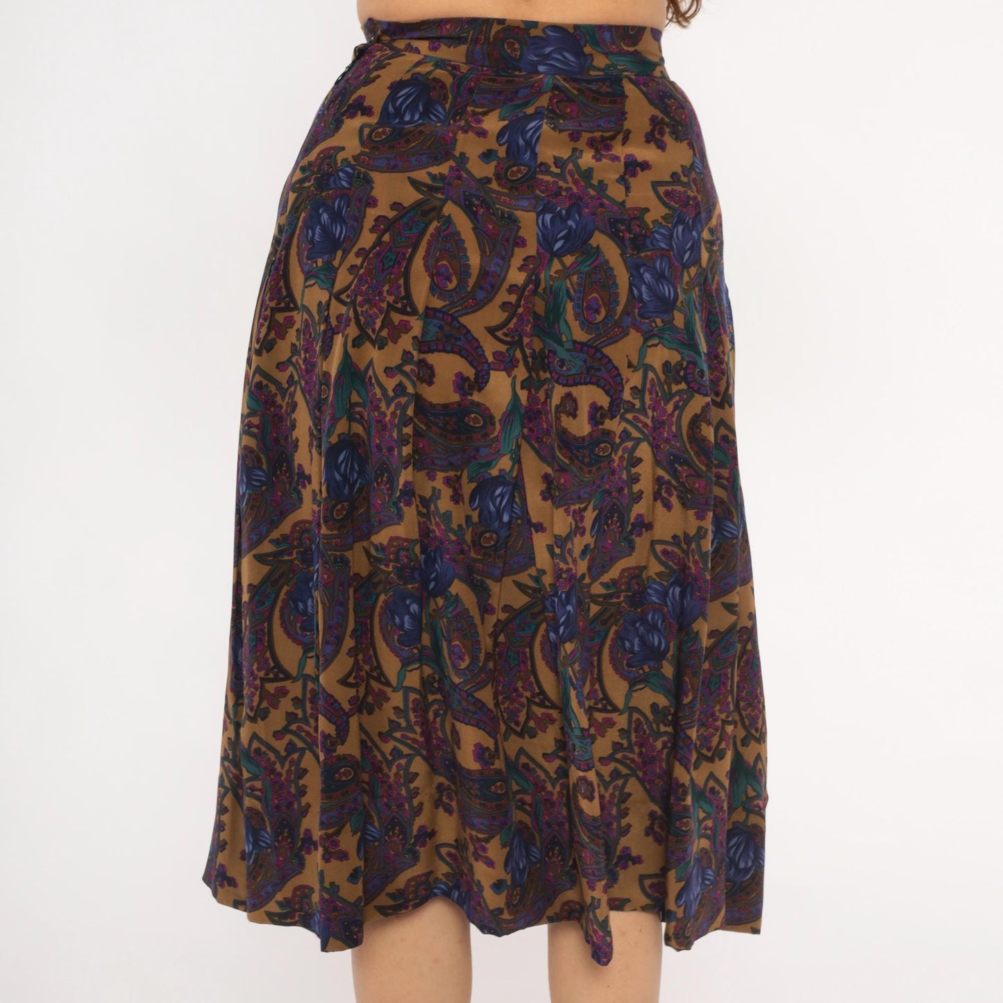 80s Saks Fifth Avenue Paisley Silk Skirt Knee-Length Pleated High Waist Small S